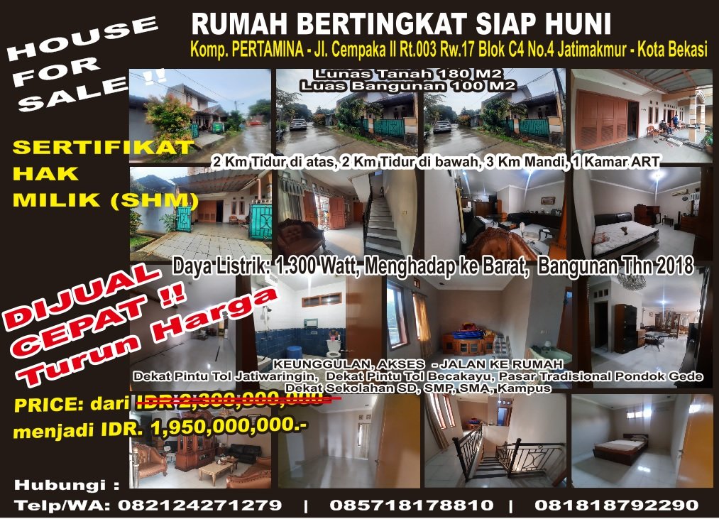 DIJUAL RUMAH BERTINGKAT SIAP HUNI SHM KOMPLEK PERTAMINA -JATIWARINGIN-BEKASI KOTA - 16