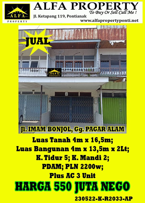 Rumah Jl. Imam Bonjol, Gg. Pagar Alam, Pontianak, Kalimantan Barat - 1