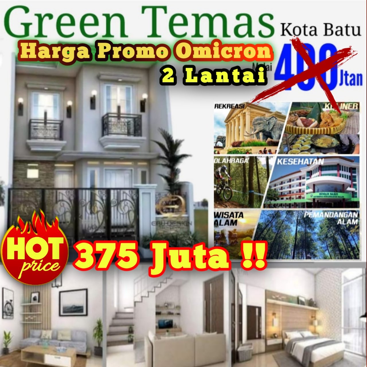 Rumah Hunian minimalis murah 2 Lantai 375 JUTA di Kota BATU dekat  Jatim Park 3. - 1