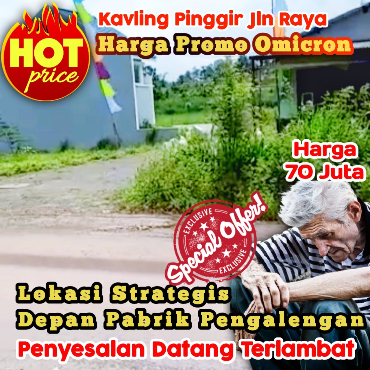 Tanah Kavling pinggir jalan depan pabrik pengemasan di Malang 70 juta siap air listrik dan fasum. - 1