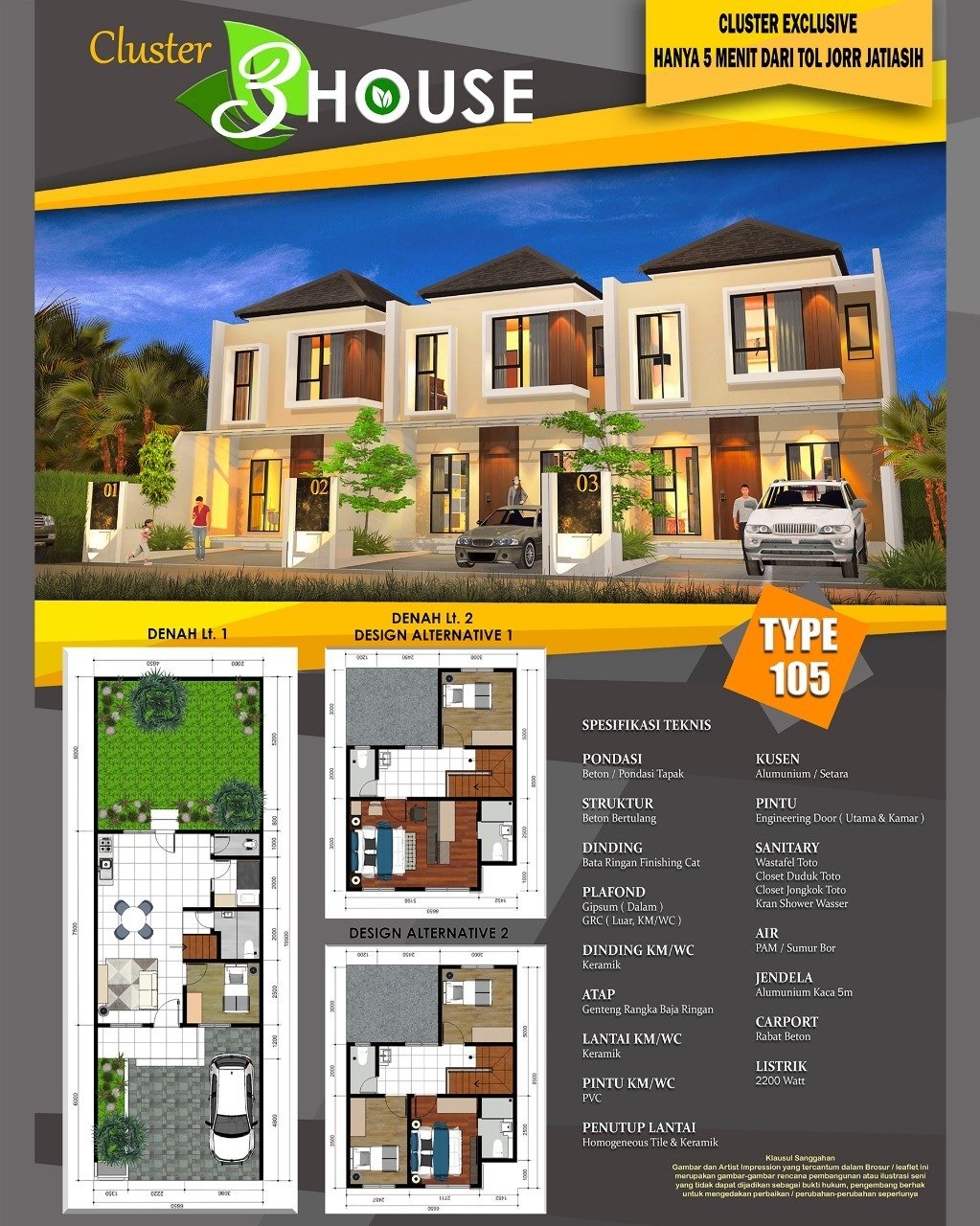 Dijual Murah Rumah Cluster 3 House Jatiasih Bekasi - 2