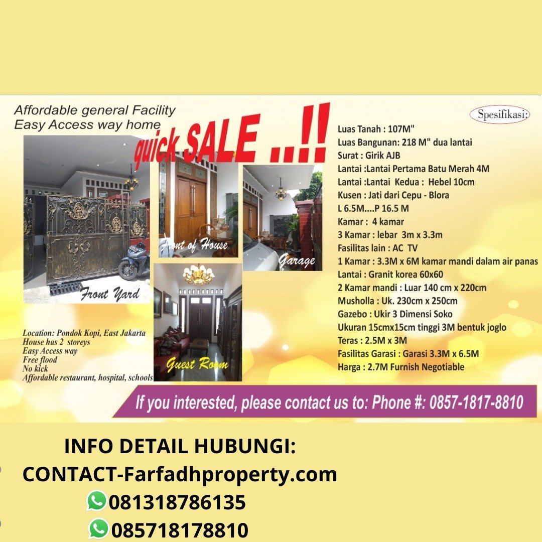 BU!! Rumah dijual cepat Beserta isinya Daerah Pondok Kopi,Jakarta Timur - 1