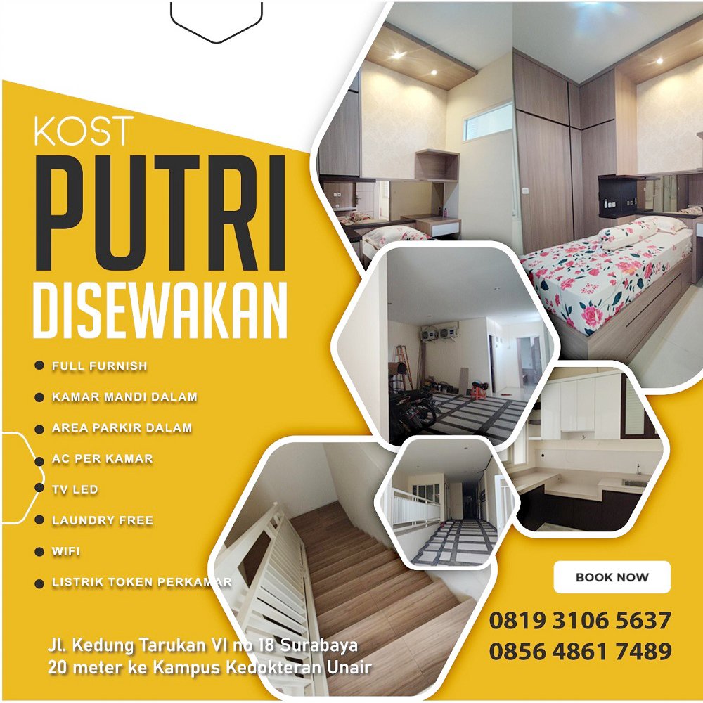 Kost Putri Dekat UNAIR Kampus A, Grand City Mall, WTC Surabaya, Tunjungan Plaza, RS Siloam Surabaya, Stasiun Gubeng - 1