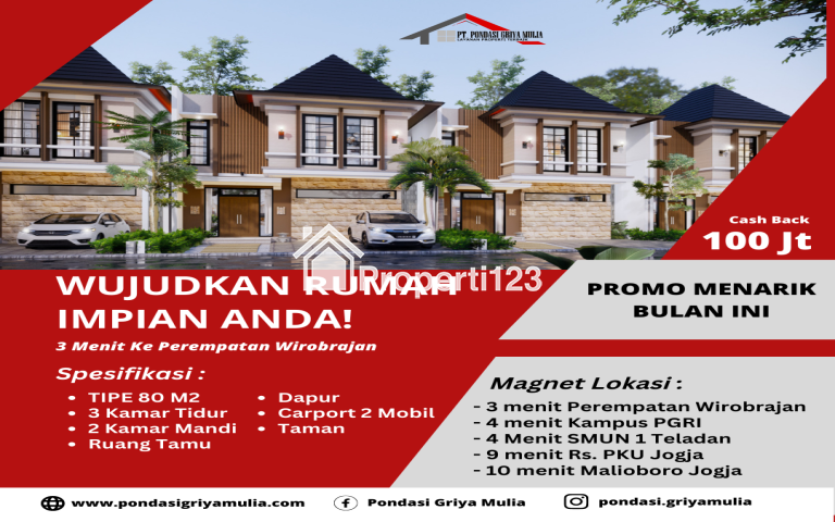 RUMAH MEWAH LOKASI TERBAIK DI JOGJA KOTA WIROBRAJAN DEKAT MALIOBORO KRATON - 1