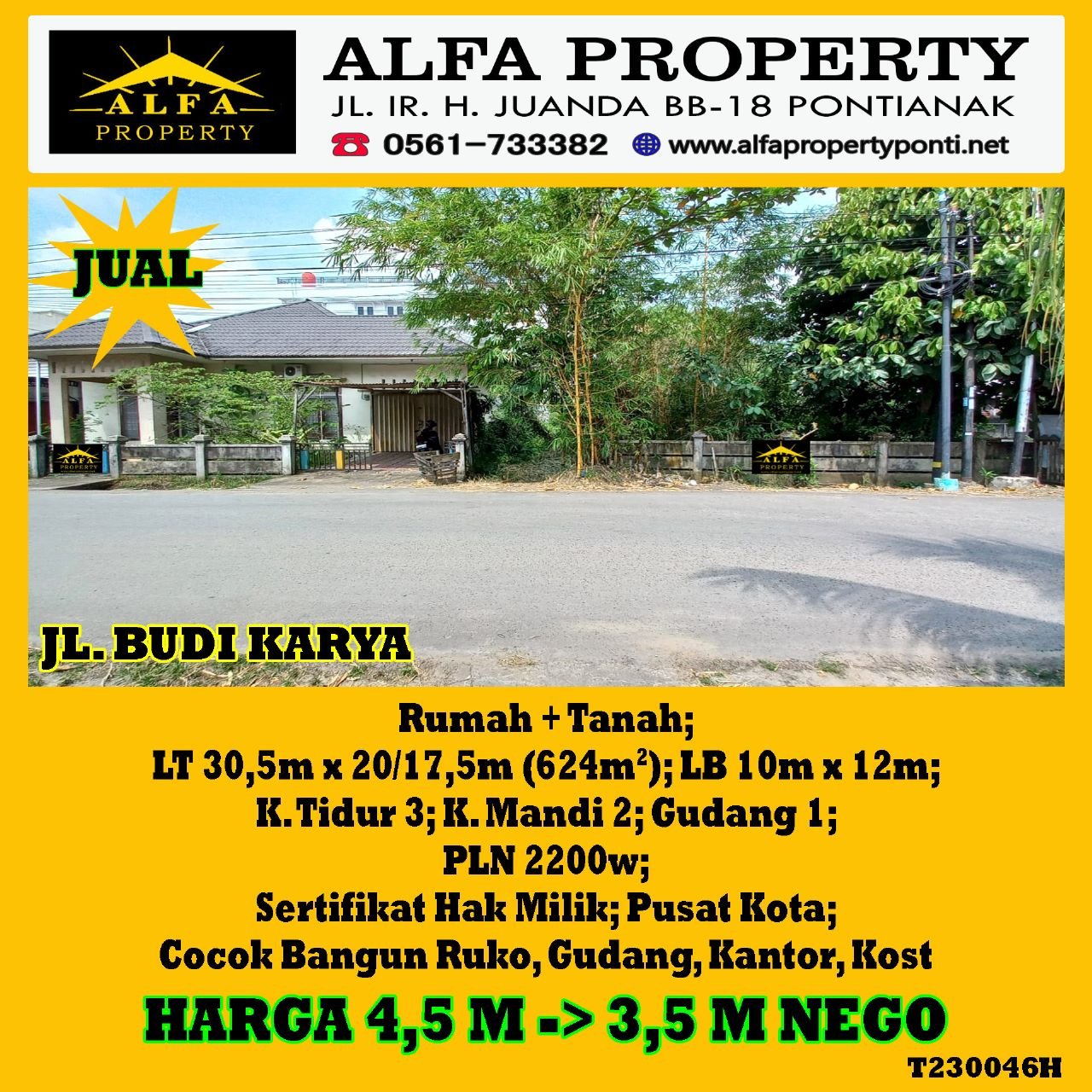 Dijual Tanah Jalan Budi Karya Kota Pontianak - 1