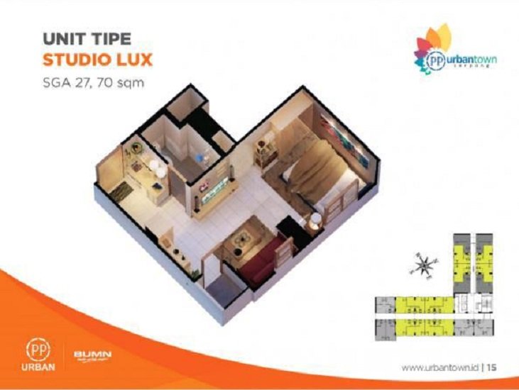 Dijual Murah BU Apartement Urbantown Serpong Dekat Stasiun Sudimara, Pasar Modern BSD City, Mall Bintaro Xchange, RS Eka Hospital Serpong - 11