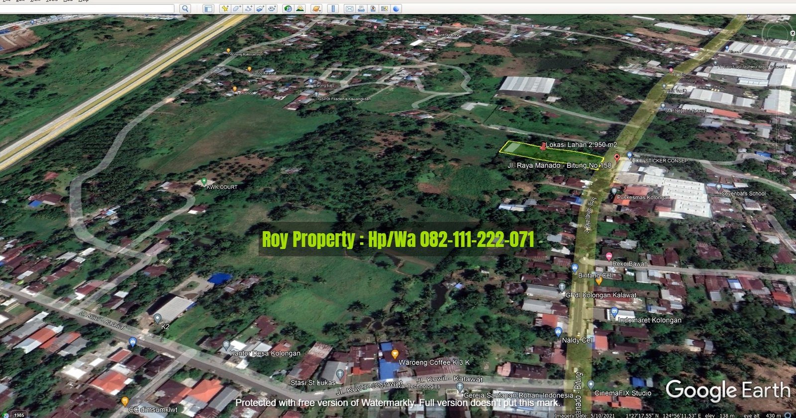 COCOK UNTUK GUDANG Dijual Tanah di Jalan Raya Manado Bitung Kolongan 2.950 m2 MURAH SIAP PAKAI - 14