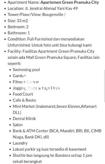 Disewakan Apartemen Green Pramuka Fully Furnished, Jakpus - 5