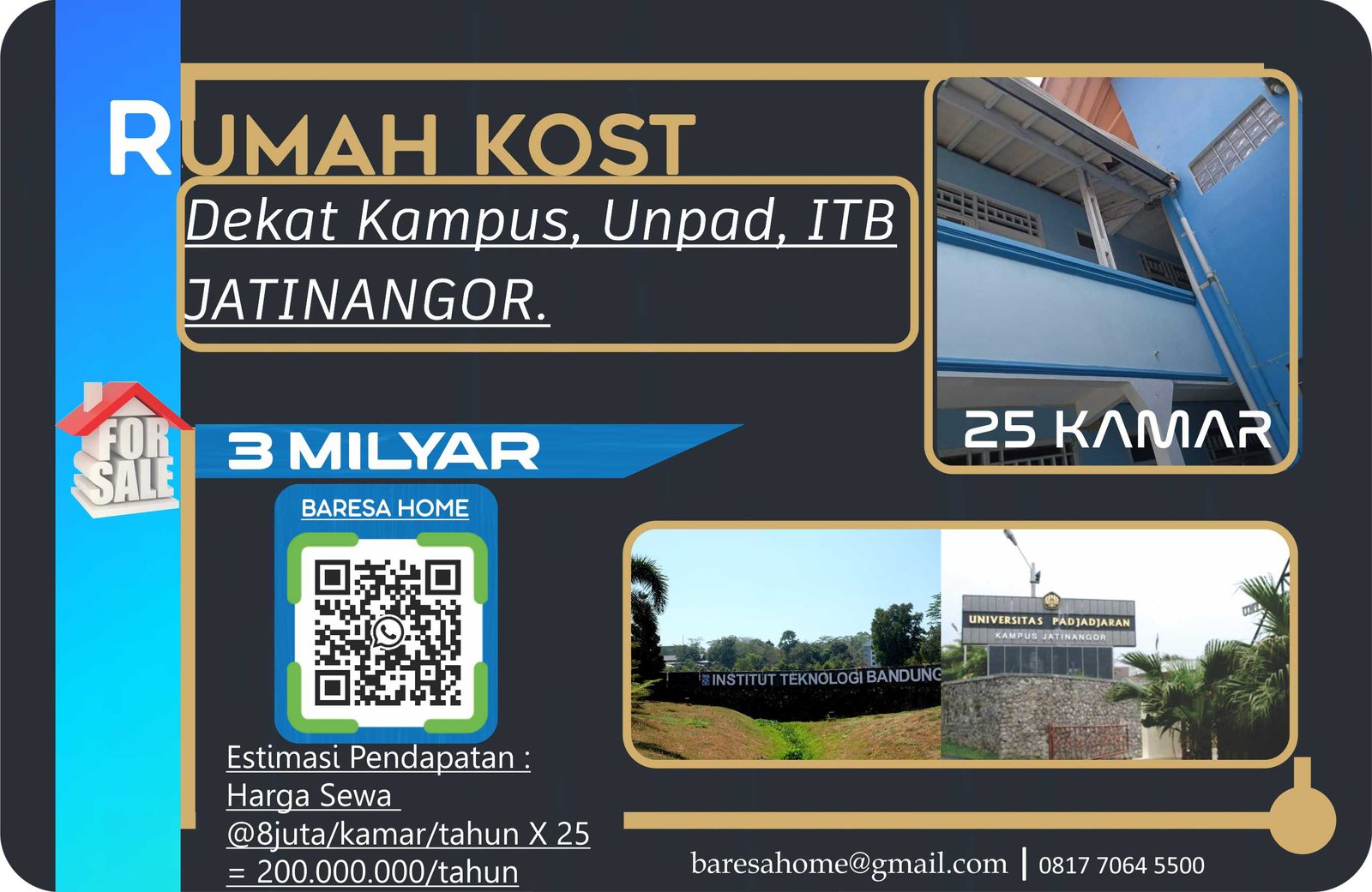 #DIJUAL INVESTASI KOST Dekat IPDN-ITB-UNPAD 2Lantai Lokasi Jatinangor - 1