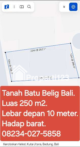Dijual tanah 250 m2 jl Batu Balig Kerobokan Kuta Utara Badung Bali - 3
