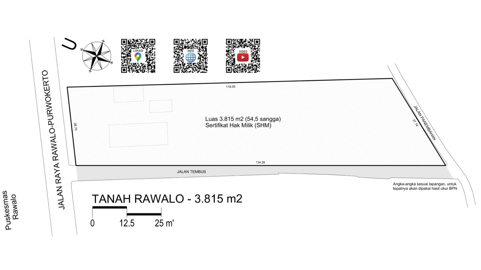 Dijual RUMAH / TANAH di RAWALO (kabupaten Banyumas)  seberang Puskesmas | dipinggir jalan raya - 2