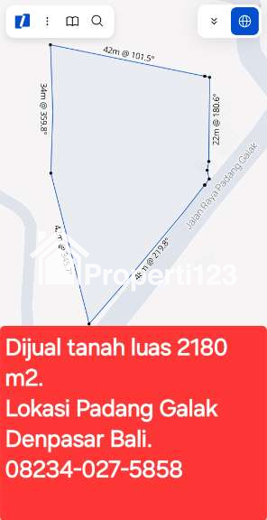 Dijual tanah 2180 m2 di Padang Galak dkt pantai Matahari terbit, pelabuhan Sanur, Renon Bali - 4