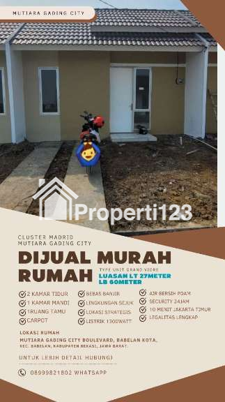 Dijual rumah harga terjangkau cluster mutiara gading city babelan bekasi bebas banjir - 2