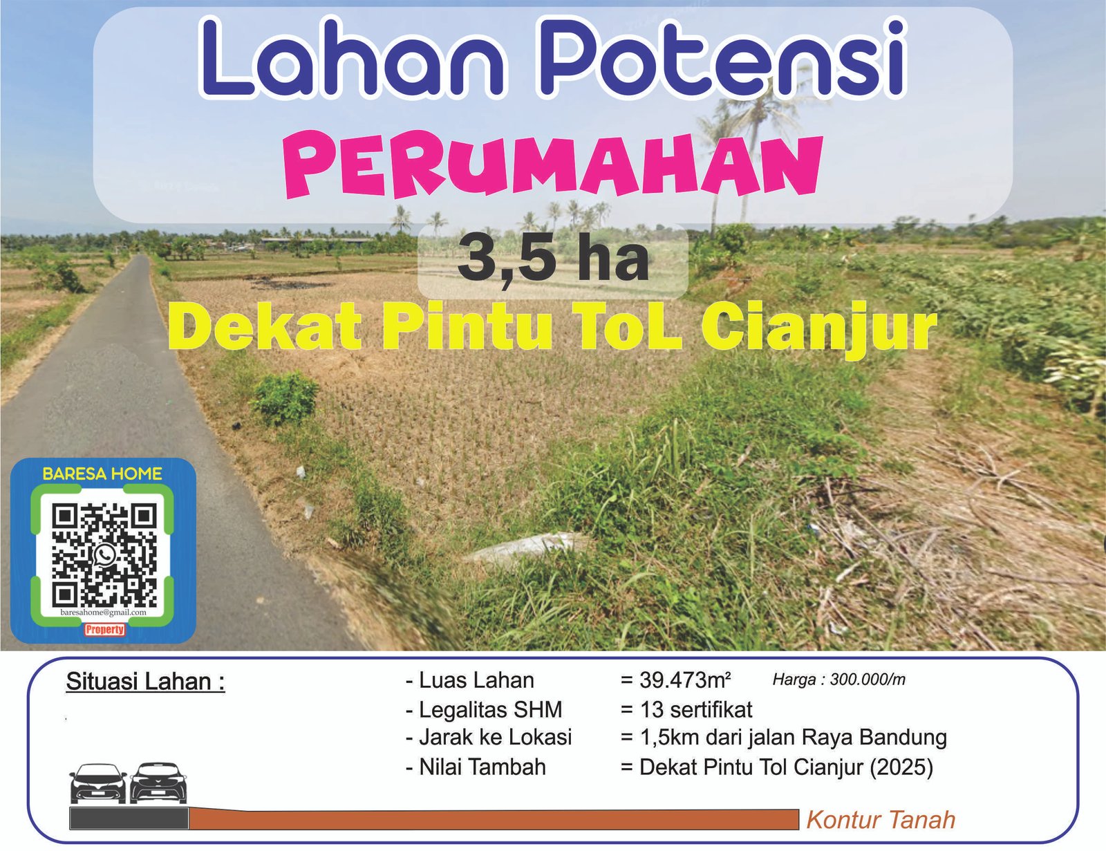 Tanah Peruntukan Perumahan Dekat Pintu Tol Ciranjang Barat-CIANJUR - 2