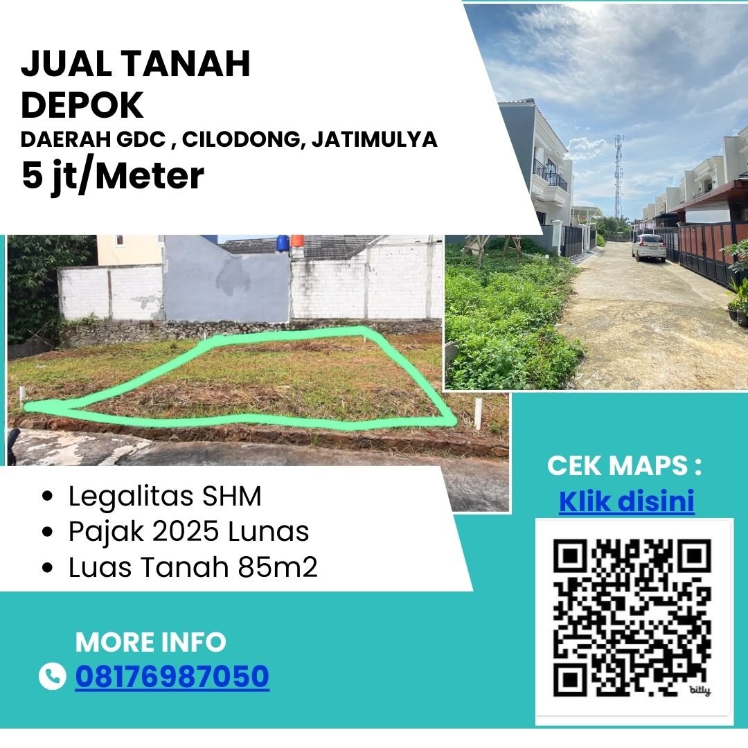 Jual Tanah Daerah GDC Cilodong Depok Jatimulya Pasar Pucung 85m2 5jt/mtr - 10