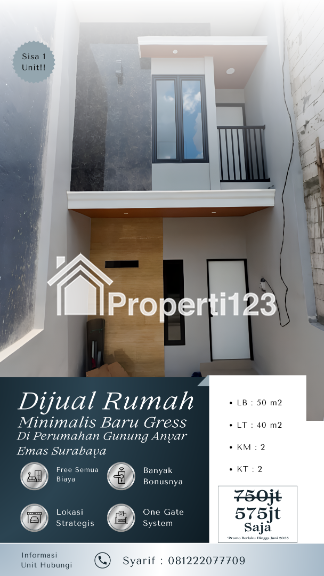 RUMAH MURAH BARU GRESS MINIMALIS MODERN SIAP HUNI Di Perumahan Gununganyar Emas Surabaya - 2