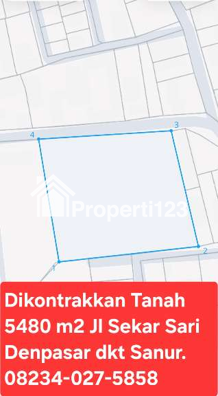 Disewakan Tanah 5480 m2 Jl Sekar Sari Dkt Sanur Renon Denpasar Bali - 1