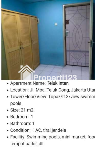 jual murah  unfurnish apartmen teluk intan topaz  21m2 lt.3 view lapangan - 5