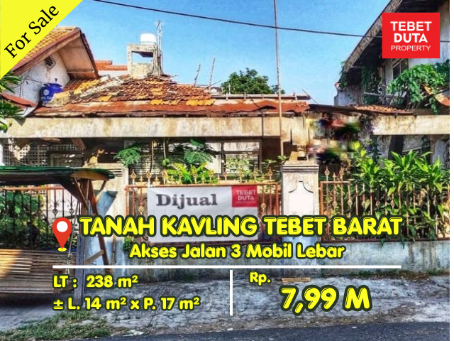 Dijual Cepat Tanah Kavling Tebet Barat Strategis Jalan 3 Mobil Lebar - 1