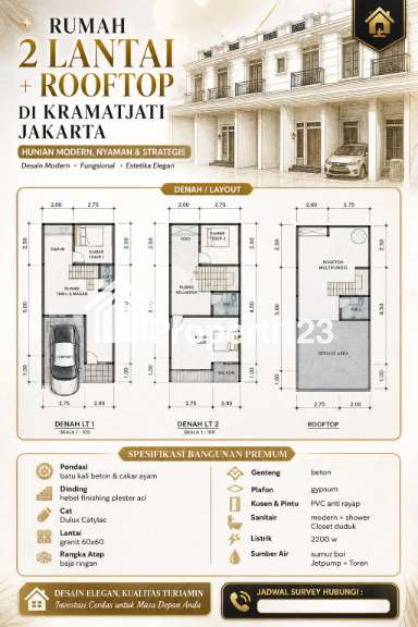 Dijual Rumah 2 Lantai Bonus Rooftop di Kramat Jati Jakarta Timur - 4