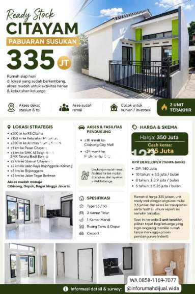 Dijual Rumah Baru Siap Huni dekat Stasiun Citayam Pabuaran Bogor - 2