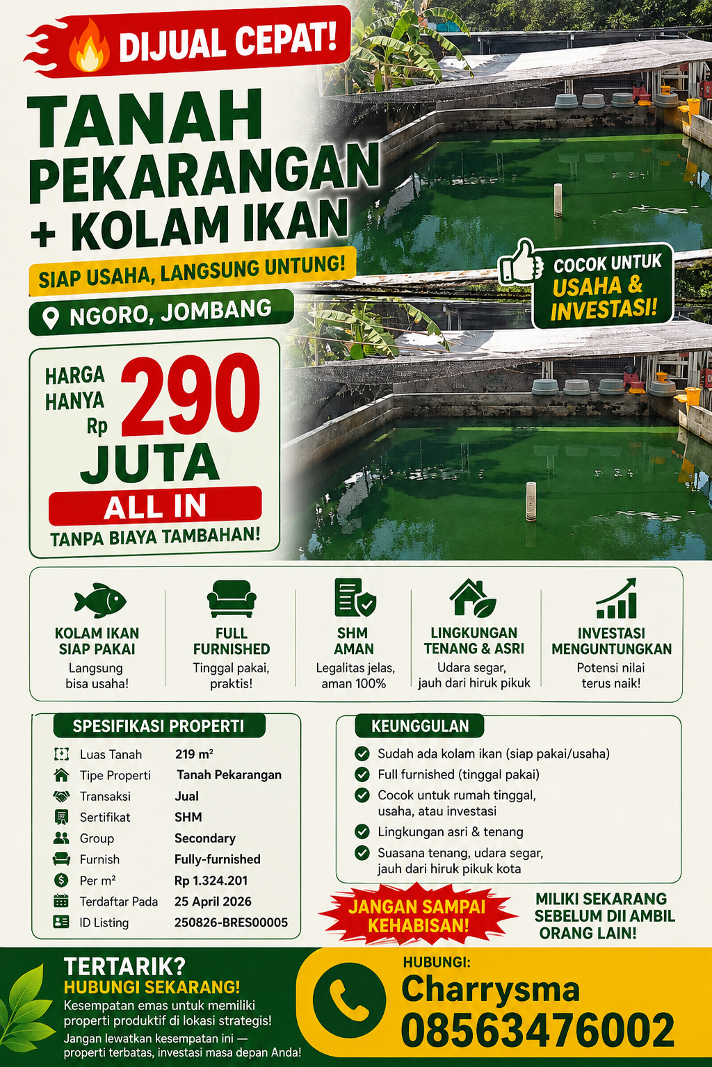 TANAH  + Kolam Ikan Siap Usaha - 7
