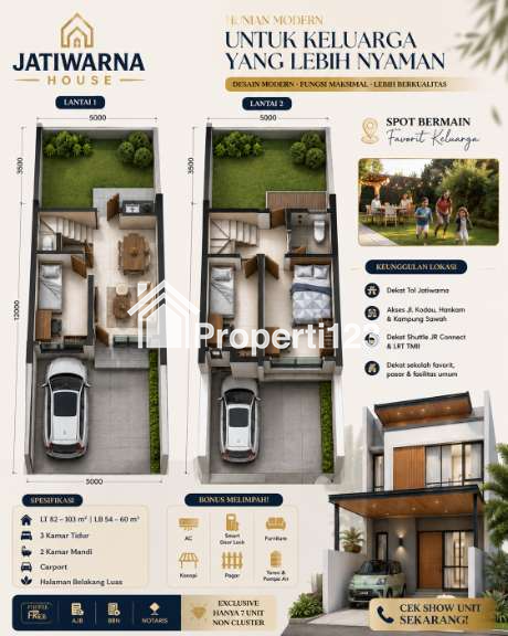 Dijual Rumah Dekat Tol Jatiwarna Pondok Melati Bekasi tanah luas 3KT - 3