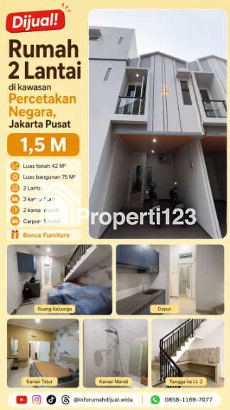 Dijual Rumah 2 Lantai di Kawasan Percetakan Negara Jakarta Pusat - 1