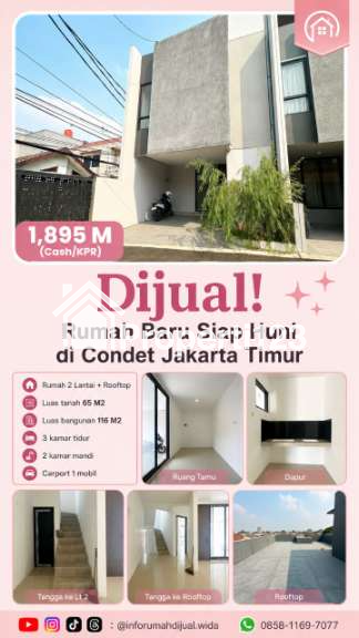 Rumah baru siap huni di Condet Jakarta Timur Bonus Rooftop - 1
