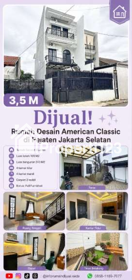 Rumah 3 Lantai full furnished di Pejaten Pasar Minggu Jakarta Selatan - 1