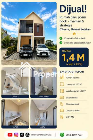 Dijual Rumah Hook Akses Dekat Stasiun Lrt Cikunir Bekasi Selatan - 1