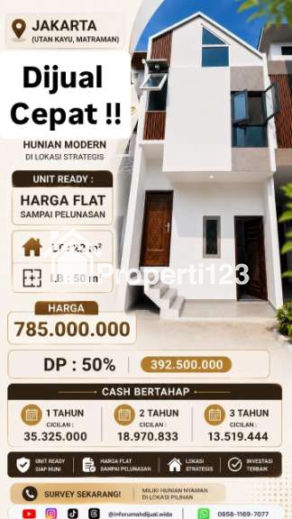 Dijual Rumah 2 Lantai di Utan Kayu Matraman Jakarta Timur - 1