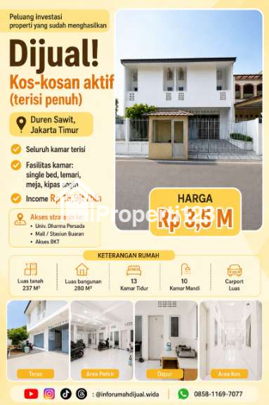 Dijual Kost Aktif Terisi Penuh di Duren Sawit Jakarta Timur - 1