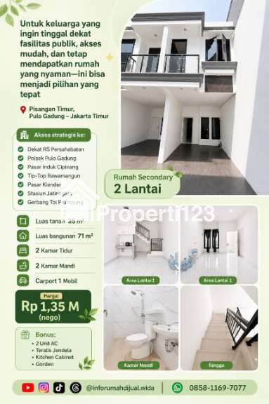 Dijual Rumah 2 Lantai di Pisangan Timur Pulo Gadung Jakarta Timur - 1