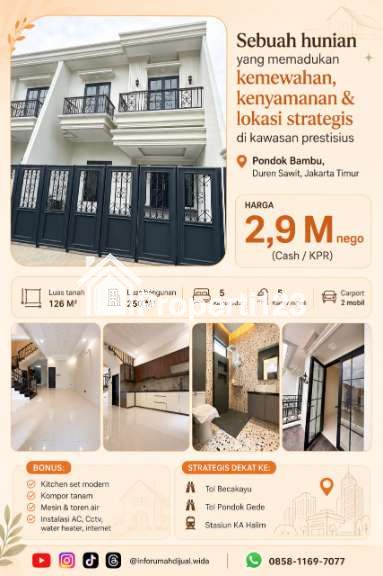 Rumah mewah 2lantai di Pondok Bambu Duren Sawit Jakarta Timur - 1