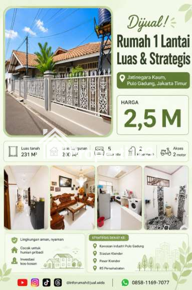 Dijual Rumah Luas Strategis di Jatinegara Kaum Pulo Gadung Jakarta Timur - 1
