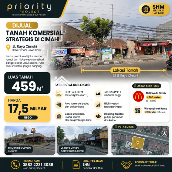 Dijual Tanah Main Road Cimahi 459 m² – Strategis untuk Bisnis & Investasi - 1