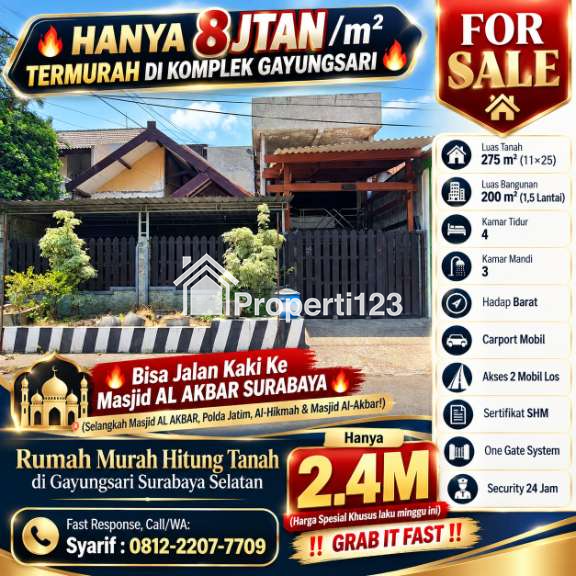 Rumah Murah Hitung Tanah di Gayungsari Surabaya Selatan - 1