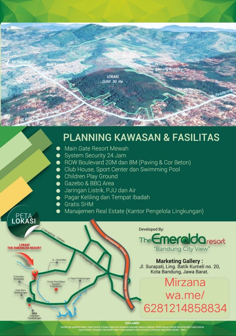 Hunian Resort Murah Dapatkan Hadiah Langsung, Gratis SHM di The Emeralda Resort Bandung City View - 1