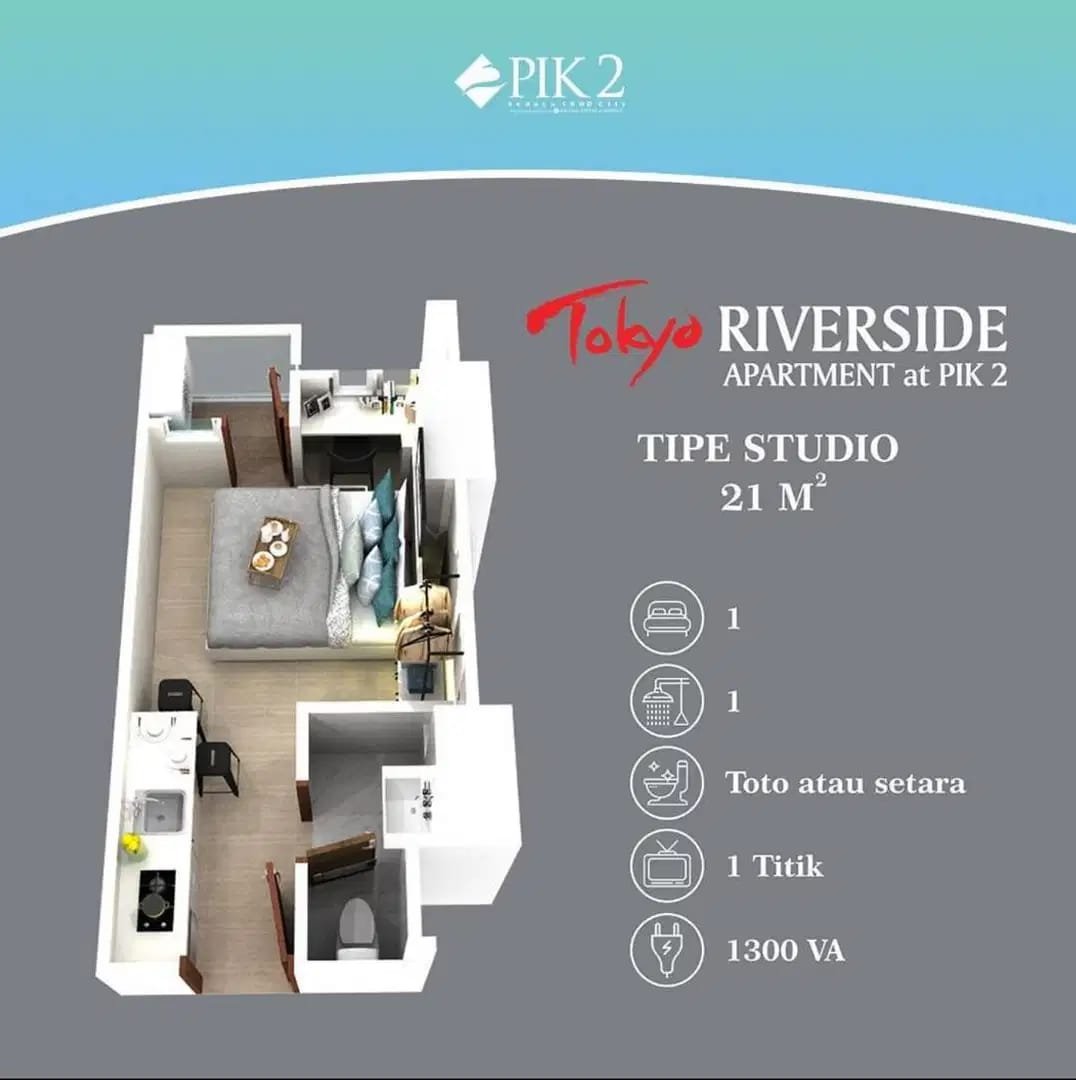 Jual Rugi 60 Juta di Bawah Pasaran, Super BU Butuh Cepat! – Studio Apartemen Tokyo Riverside PIK 2 Jakarta Utara - 2