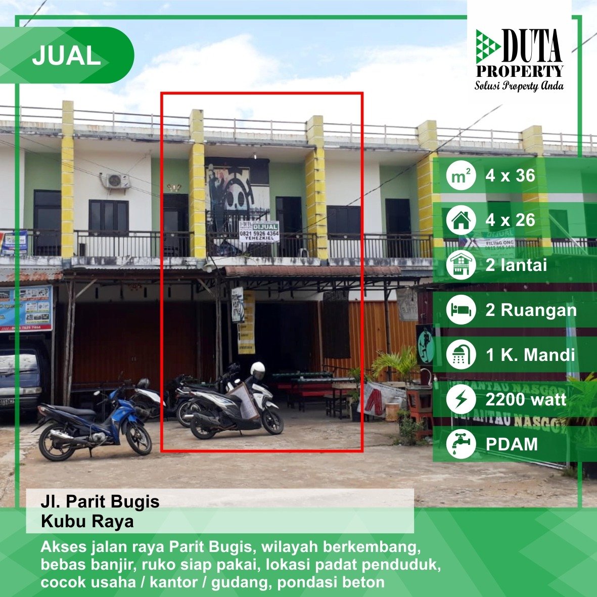 Dijual Ruko Parit Bugis, Pontianak, Kalimantan Barat - 1