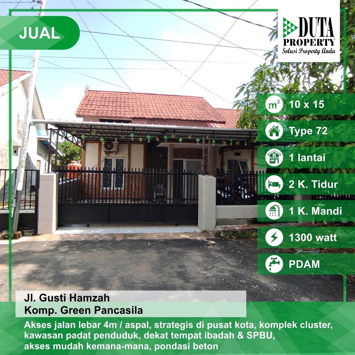 Dijual Rumah Komplek Green Pancasila, Gusti Hamzah, Pontianak, Kalimantan Barat - 1