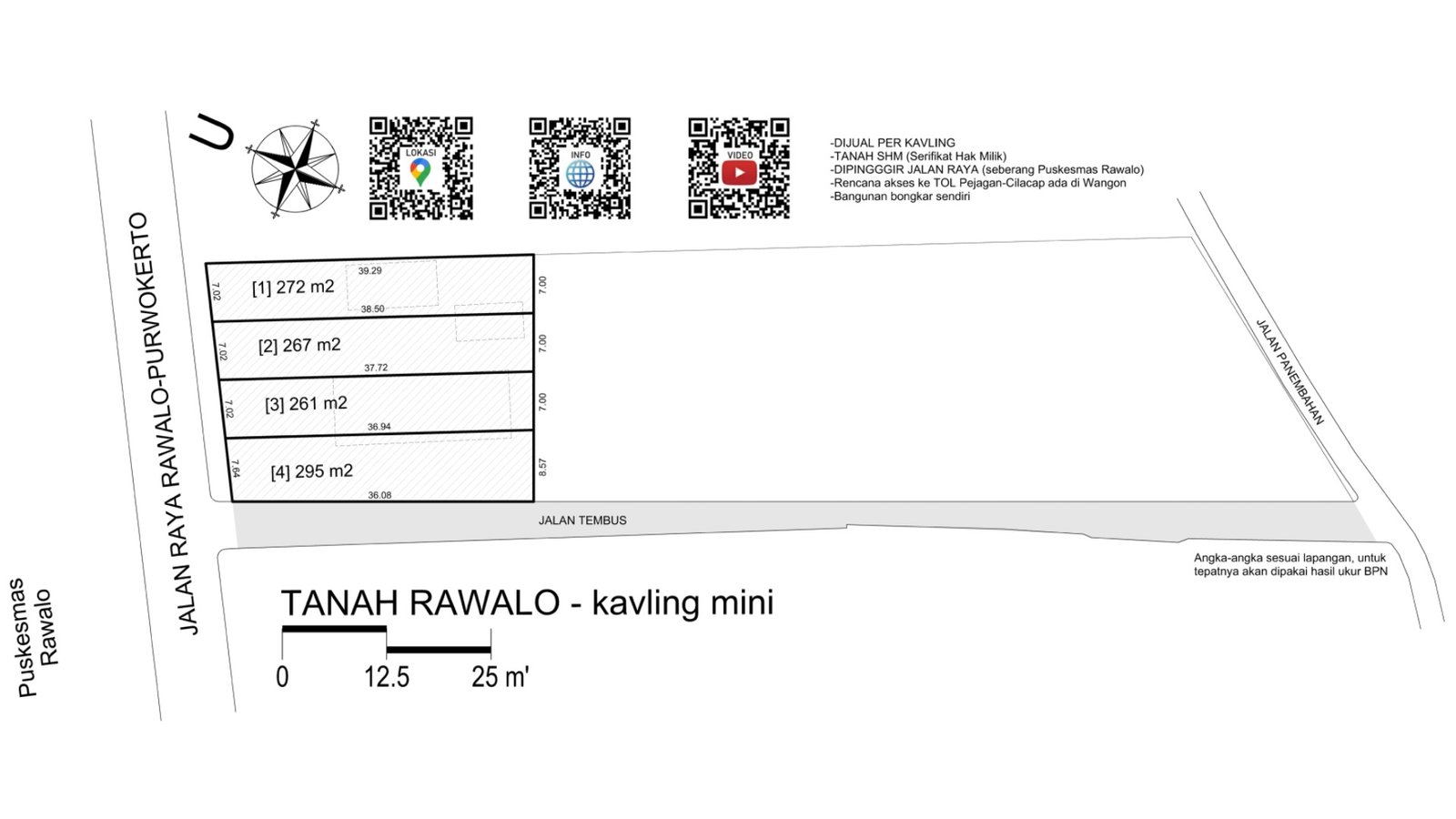 Dijual TANAH KAVLING MINI / EKONOMIS di RAWALO (kabupaten Banyumas) seberang Puskesmas | dipinggir jalan raya - 5