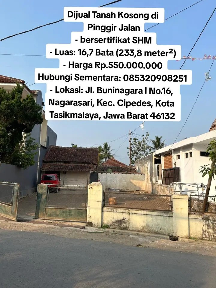 Dijual Tanah Akses Bagus di Cipedes, Kota Tasikmalaya, Luas Tanah 233.8m² - 2